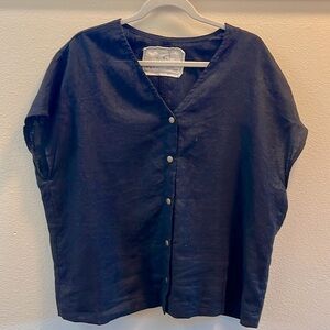 Not perfect linen -MALTA boxy linen top snap front XL in black